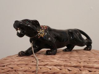 Mid - Century Art Deco Vintage Mccoy Black Panther Figurine With Chain