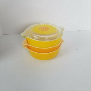 Vintage Pyrex 4 Piece Set Casserole Dishes - Yellow & Orange 471,  473,  473,  Lid