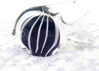 Vintage Murano Art Glass Angel Fish Black & White Striped