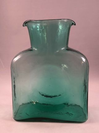 Vintage Blenko Glass Double Spout Water Bottle Aqua