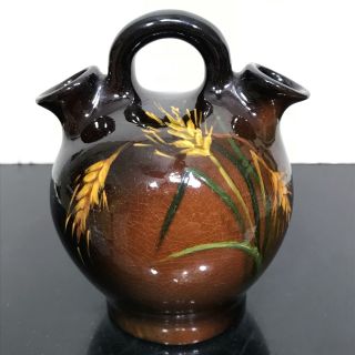 Vtg Signed Louwelsa Weller Double Spout Water Pitcher Vessel Art Pottery Vase