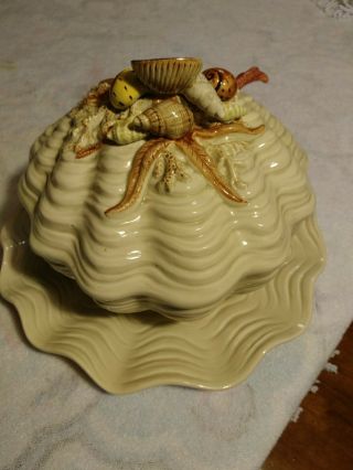 Fitz & Floyd Coquille 9 1/4 " Soup Tureen And Lid With Underplate,  Ladle,  1975