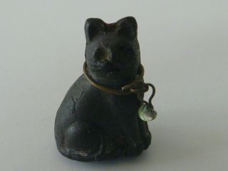 Vintage Miniature Black Cat With Collar - Glass Cracker Jack Charm Prize