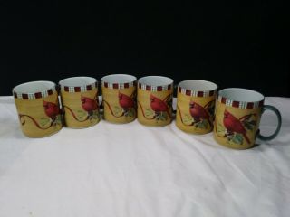 Lenox Winter Greetings Everyday 6 Cardinal Coffee Mugs
