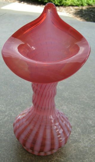 Fenton Glass Cranberry Opalescent Swirl Jack In The Pulpit Vase 9 " Hand Blown