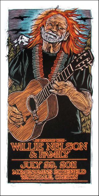 Willie Nelson & Family Poster 2011 Signed Silkscreen By Gary Houst