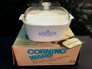 Vintage Nos Corning Ware A - 5 Blue Cornflower 5 Quart Covered Saucepot