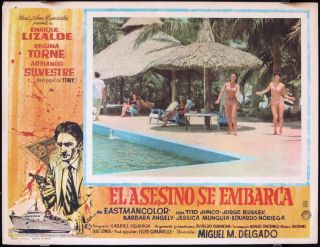 L797 El Asesino Se Embarca,  Mexican Lobby Card,  Enrique Lizalde,  Regina Torne