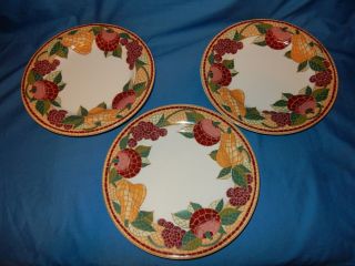 Set Of 3 Pier 1 One Mosaic Fruit 10 1/2 " Dinner Plates Italy Pear Apple