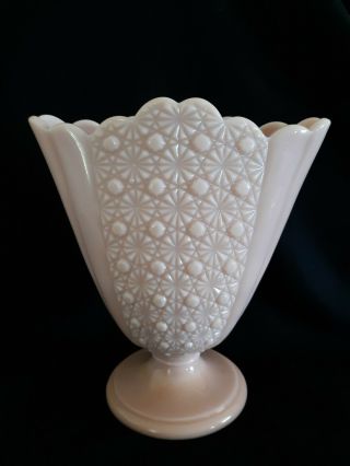 Vintage Large Cambridge Crown Tuscan Pink Opaque Milk Glass Fan Vase