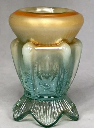 Rare Fenton For Levay Aqua Opalescent Carnival Glass Cactus Toothpick Holder