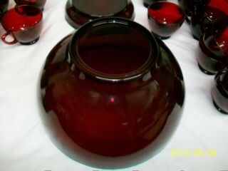 VINTAGE DEPRESSION GLASS ROYAL RUBY RED PUNCH BOWL SET BOWL,  BASE & 20 CUPS 4