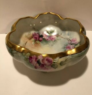 Antique 6” Porcelain Bowl Hand Painted Roses Artist Signed N Brandecker Austria