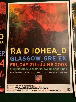 Radiohead Glasgow Green Scotland 2008 In Rainbows Tour Concert Gig Poster Rare