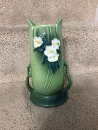 Vintage Roseville Mock Orange Vase 982 - 8 / White Rose Green Color
