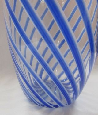 MURANO ITALY VENEZIA ART GLASS BLUE AND WHITE CRYSTAL SWIRL VASE WITH LABEL 2
