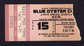 1978 Blue Oyster Cult U.  F.  O.  Concert Ticket Stub Tucson Az Spectres
