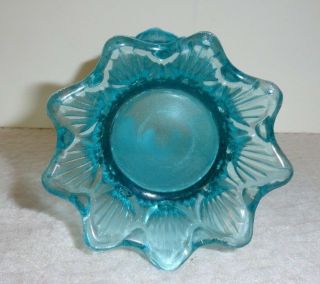 Vintage Northwood Palisades Lined Lattice Blue Opalescent Rose Bowl Whimsey Vase 2