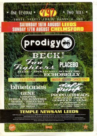 F11 Double Page Poster Advert 15x22 " V97 Festival,  Prodigy,  Blur,  Beck,  Reef