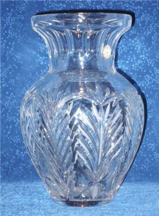 24 Lead Crystal Vase Etched Leaves 10 " Made In Poland By Crystal Clear