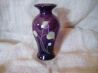 Fenton Art Glass Aubergine Vase Hand Painted By S.  Hopkins