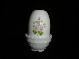 Fenton Hand Painted Violets In The Snow Fairy Lamp/light