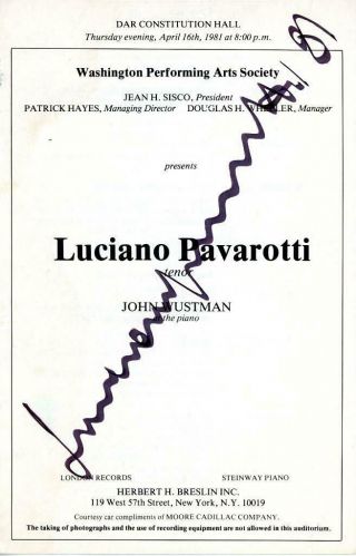 S705.  Luciano Pavarotti,  Opera Singer,  Autographed Signed Program At Constitutio