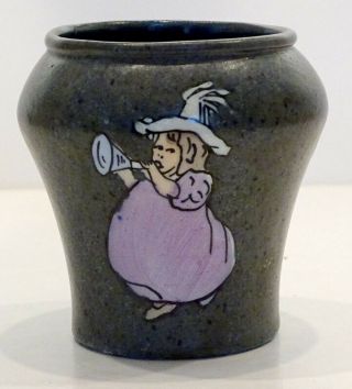 Antique Stellmacher Teplitz Art Nouveau Pottery Faience Amphora Vase Girl & Horn