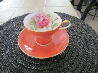 Aynsley Tea Cup And Saucer " Salmon Color " With Roses