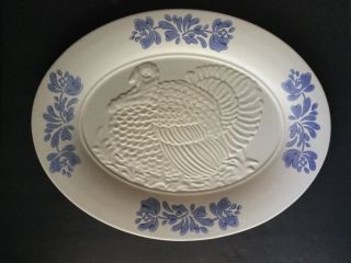 Vintage Pfaltzgraff Yorktowne 18” Turkey Platter White Blue Holiday Serving Euc