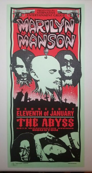 Mark Arminski Signed Marilyn Manson Concert Poster The Abyss 1.  11.  95