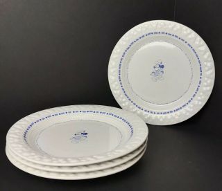 4 Gourmet Mickey Dinner Plates 10.  5” Blue White Adorable Collectible Disney