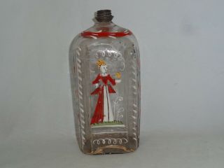 18th Century Glass Bottle Flask.  With Latin Verse