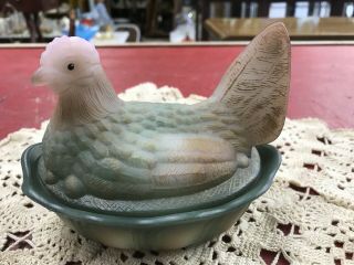 Fenton Hen On Nest Hand Painted By Artist D.  Wright Airbrushed By Mike Husk Nr