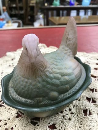 Fenton Hen On Nest Hand Painted By Artist D.  Wright Airbrushed By Mike Husk NR 2