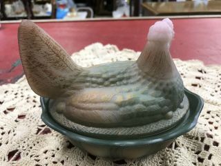 Fenton Hen On Nest Hand Painted By Artist D.  Wright Airbrushed By Mike Husk NR 4