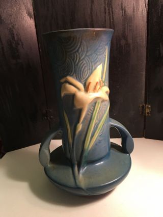 Roseville Pottery Blue Zephyr Lily Double Handled Vase