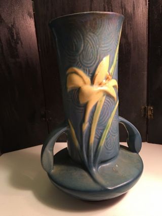 Roseville Pottery Blue Zephyr Lily Double Handled Vase 3