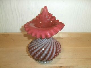 Vintage Fenton Cranberry Opalescent Hobnail Swirl Jack In The Pulpit Vase