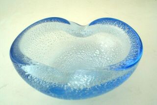 Vintage Mid Century Blue Murano Art Glass Candy Dish Silver Inclusions