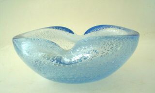 Vintage Mid Century Blue Murano Art Glass Candy Dish Silver Inclusions 2