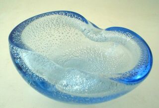 Vintage Mid Century Blue Murano Art Glass Candy Dish Silver Inclusions 3