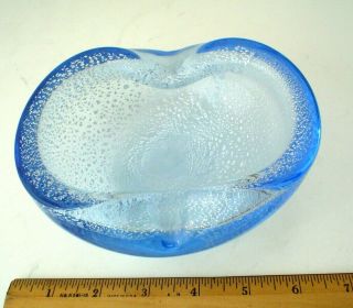 Vintage Mid Century Blue Murano Art Glass Candy Dish Silver Inclusions 4