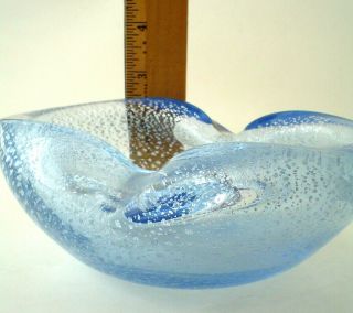 Vintage Mid Century Blue Murano Art Glass Candy Dish Silver Inclusions 5