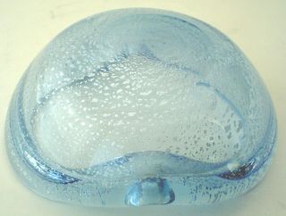 Vintage Mid Century Blue Murano Art Glass Candy Dish Silver Inclusions 6
