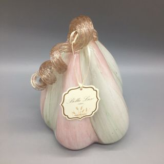 Bella Lux White Pink Blown Art Glass Tall Pumpkin Gourd Glitter Fall Decor 8 "