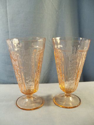 2 Federal Sharon Cabbage Rose Pink Depression Glass Footed Ice Tea Tumblers