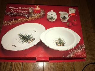 Nikko Happy Holidays 5 Pc Completer Set Oval Platter Vegetable Sugar Creamer
