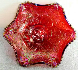 Fenton Art Glass Iridescent Red Carnival Wild Flower Bowl 8.  5 "