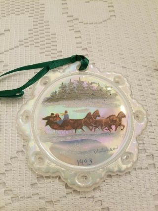 Fenton Iridized Christmas Ornament,  Signed,  Horse Drawn Sleigh